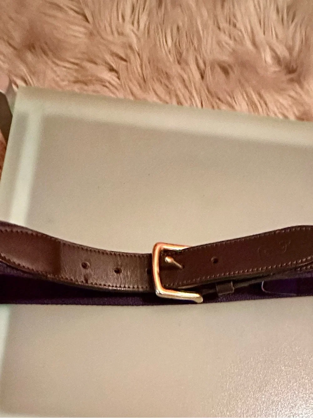 Vineyard Vines Multicolor Plaid Webbing Belt with Brown Leather Trim